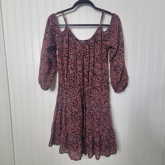 PAIGE Carmine Woodstock Floral Silk Dress Women's Size Small Cold Shoulder Mini - Picture 7 of 8